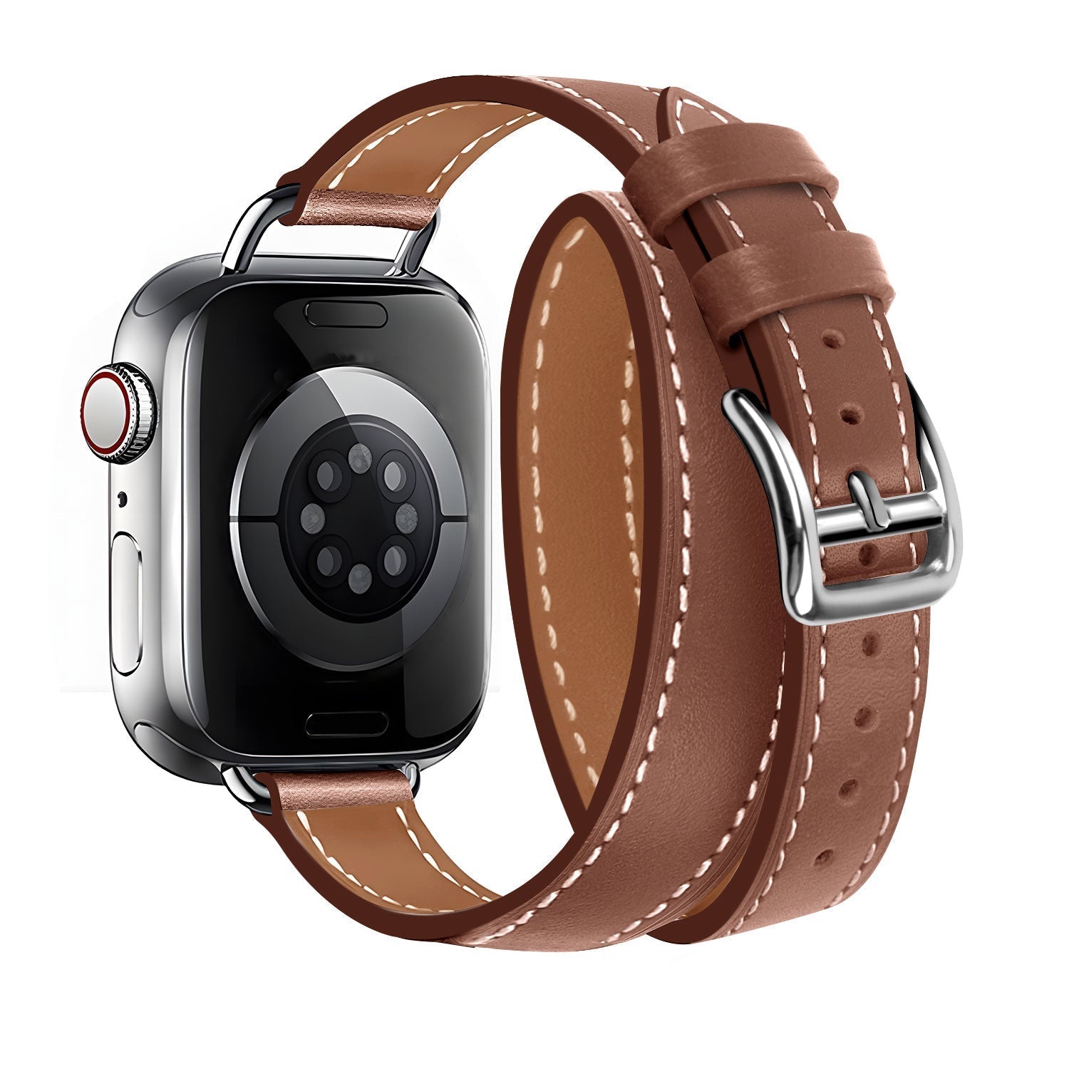 Apple Watch Leather Strap With Double Tour In Rich Brown