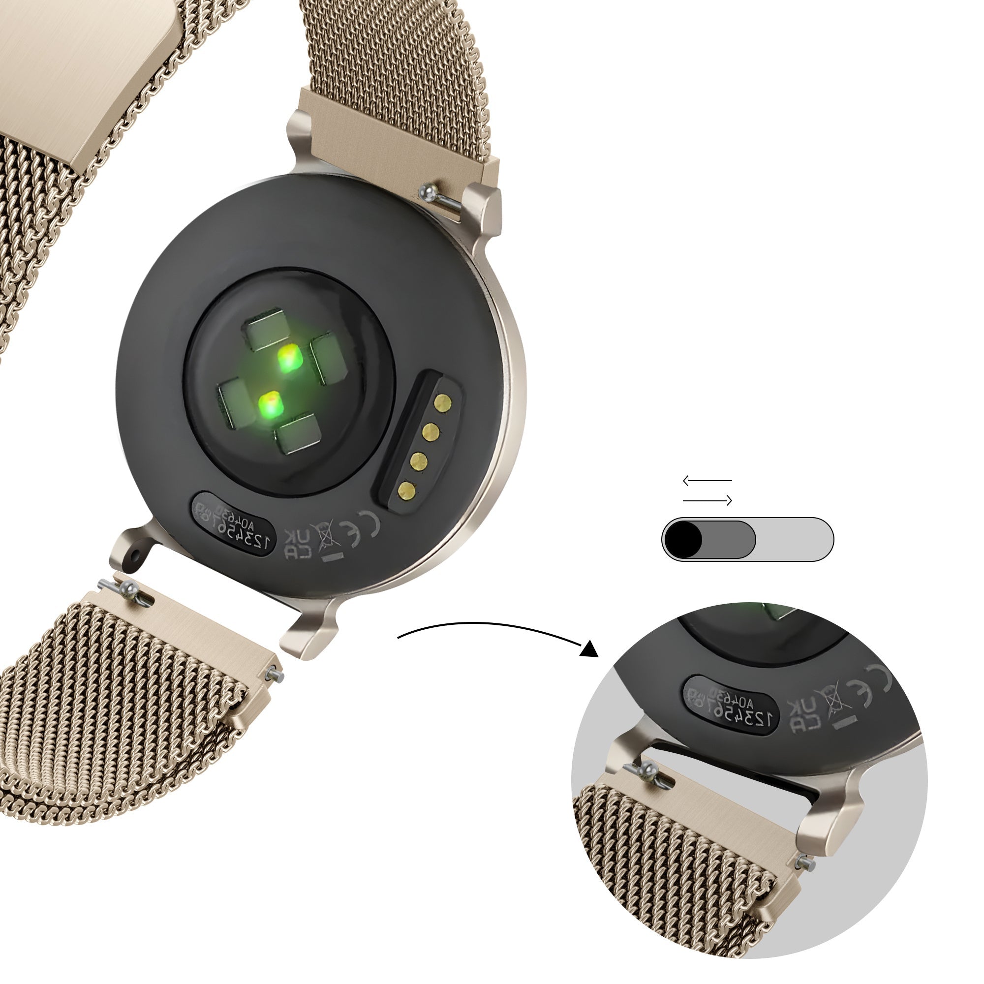 Bandz Champagne Milanese Loop Band For Garmin Lily 2