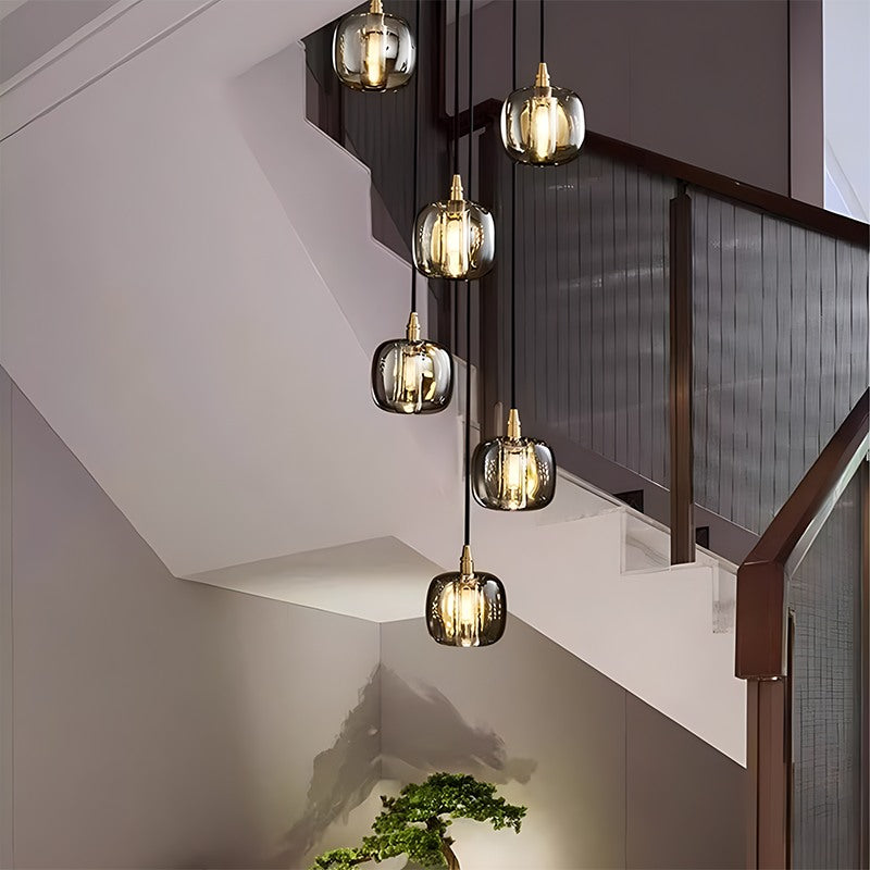 Multicolor Glass Pendant Light Fixture With Layered Lighting
