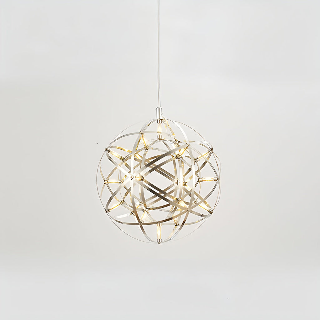 Dining Room Pendant Light With Polished Stainless Steel Sphere