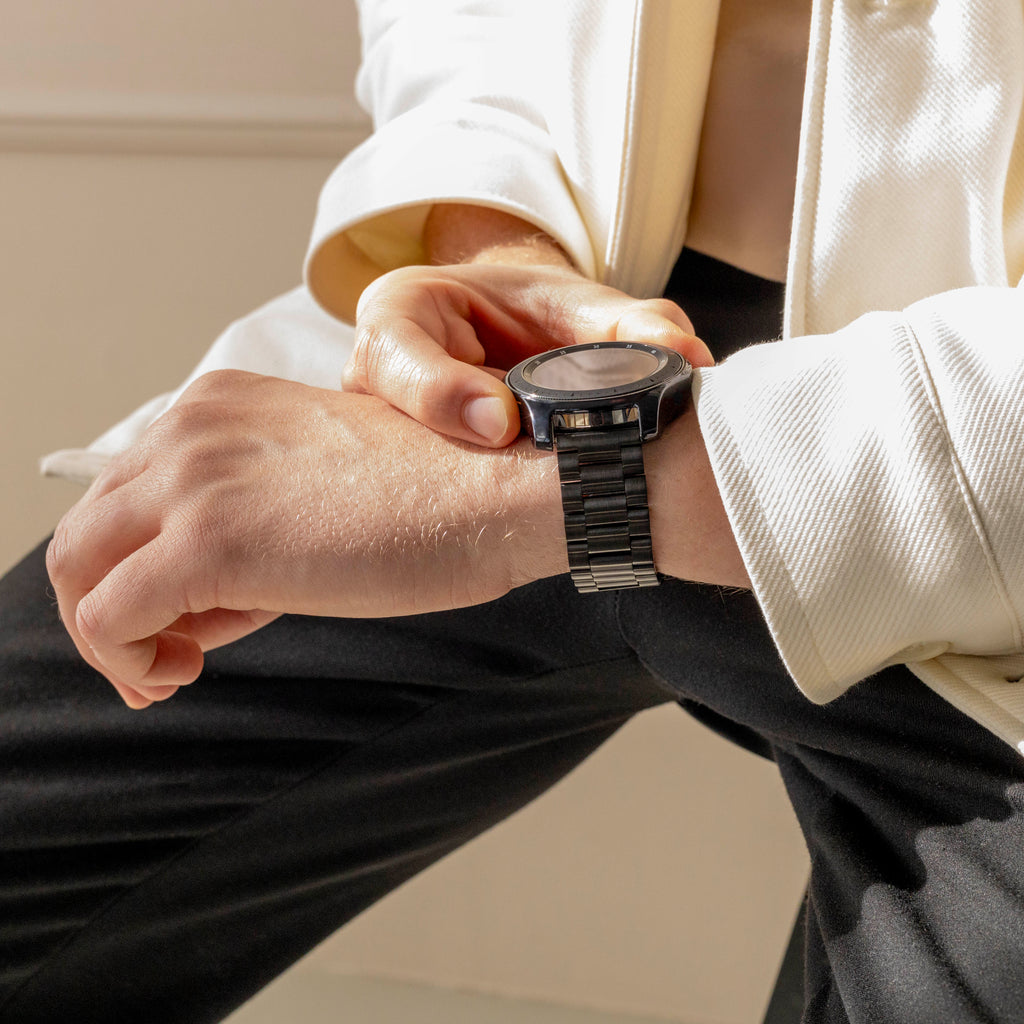Black 22mm Watch Strap In Stainless Steel With Quick Release