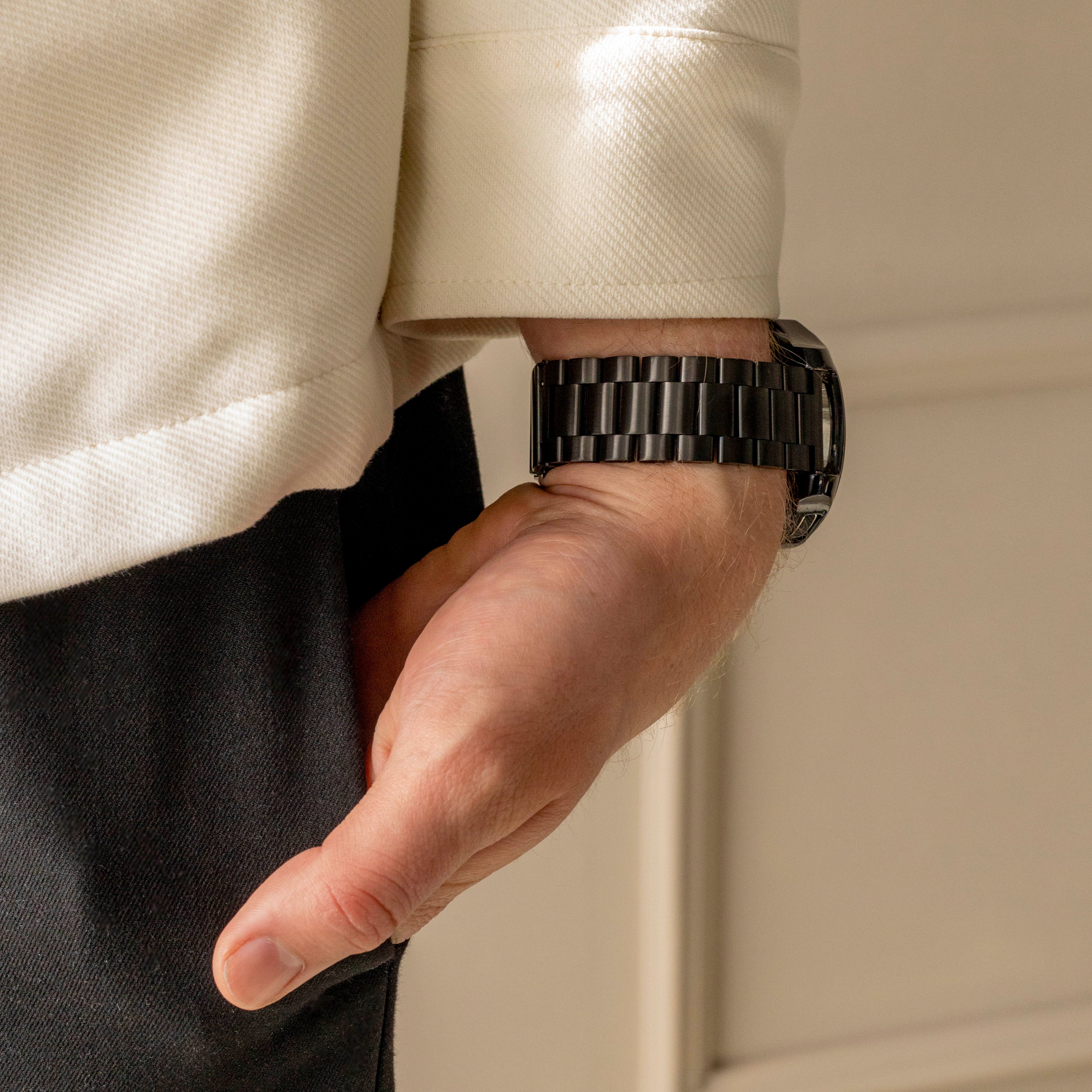 Black 22mm Watch Strap In Stainless Steel With Quick Release