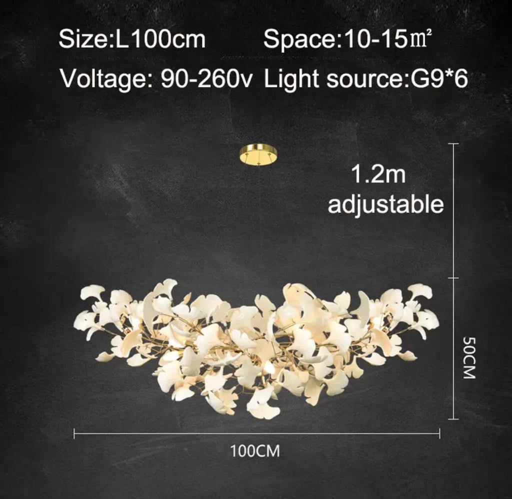 Aurelia Ginkgo Leaf Chandelier With Handcrafted Ceramic Petal Accents