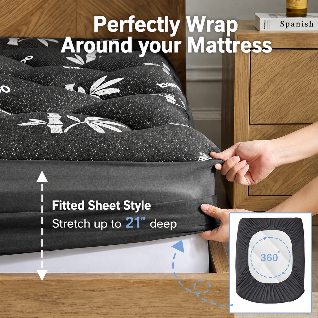 Eco Comfort Viscose Bamboo Pillow Top Mattress Topper With Deep Pocket