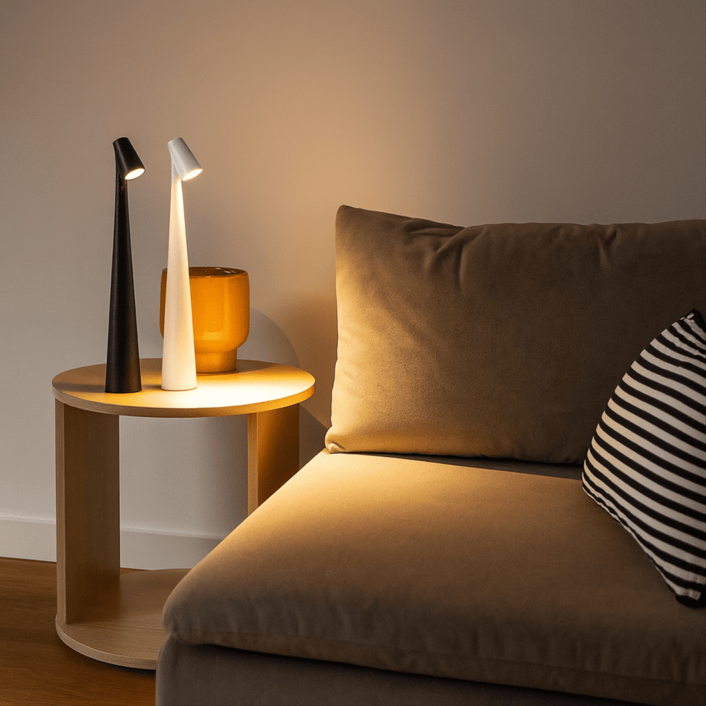 Stylish Table Lamp In Metal Finish Rechargeable For Indoor And Outdoor Use