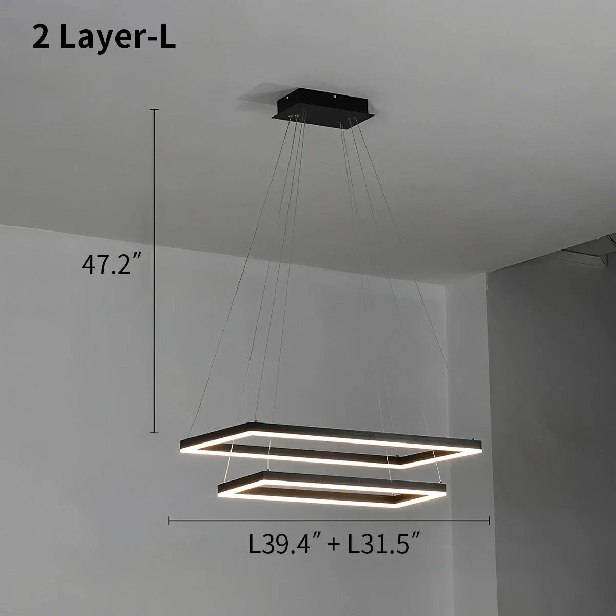Modern Black Tiered Rectangular Chandelier For Contemporary Interiors