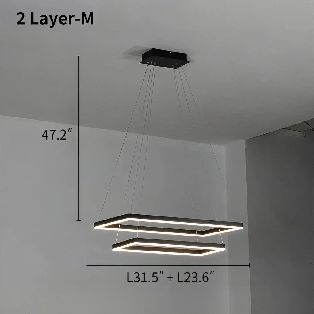 Modern Black Tiered Rectangular Chandelier For Contemporary Interiors