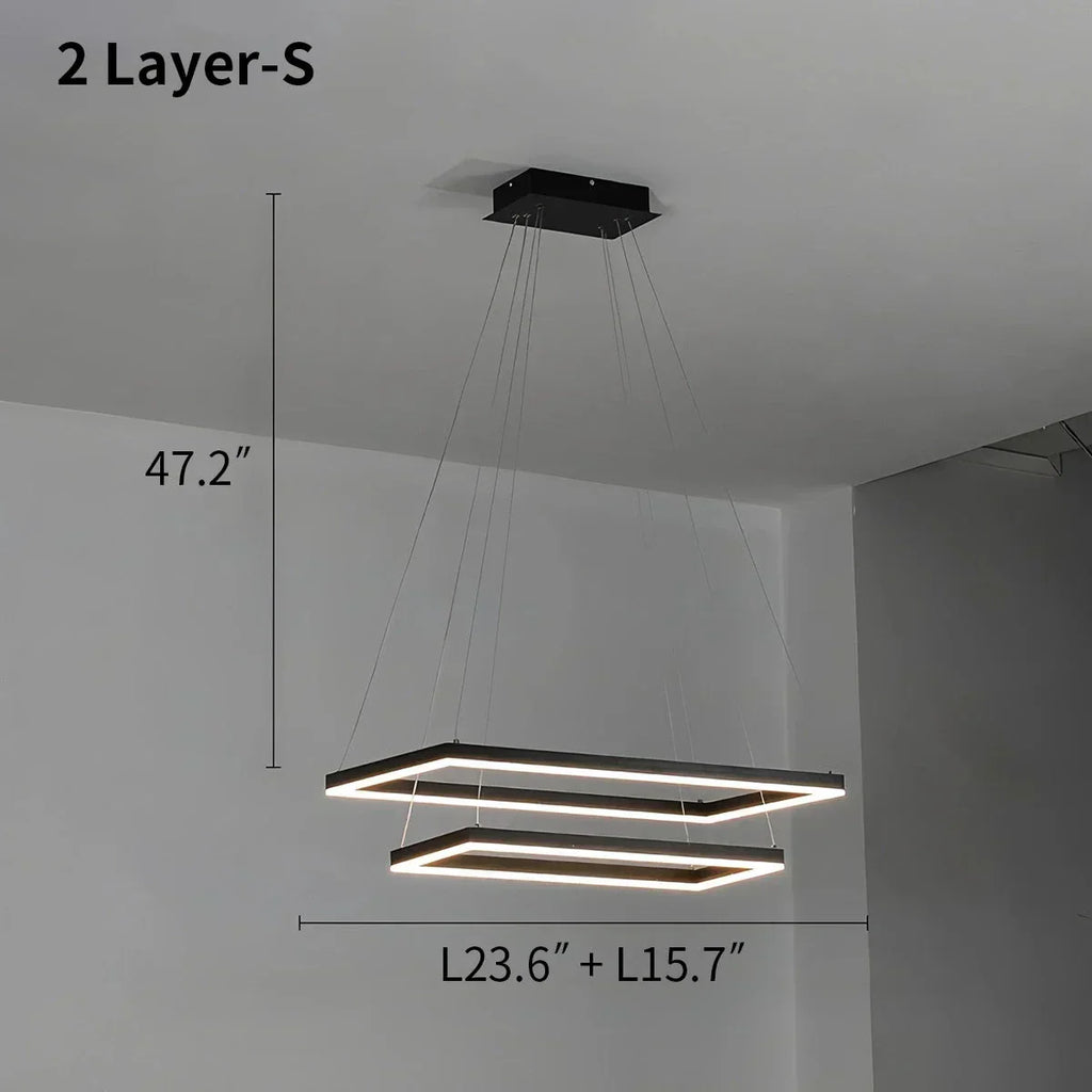 Modern Black Tiered Rectangular Chandelier For Contemporary Interiors