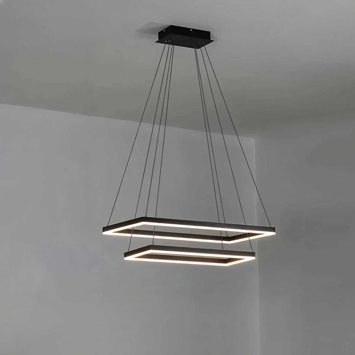 Modern Black Tiered Rectangular Chandelier For Contemporary Interiors