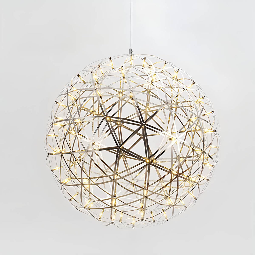 Dining Room Pendant Light With Polished Stainless Steel Sphere