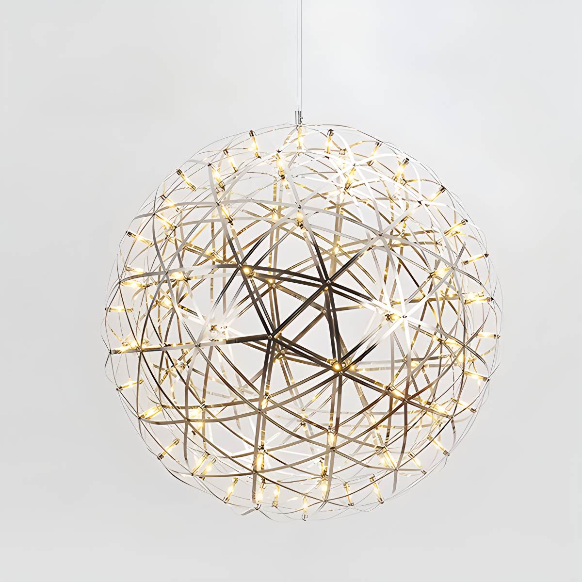 Dining Room Pendant Light With Polished Stainless Steel Sphere