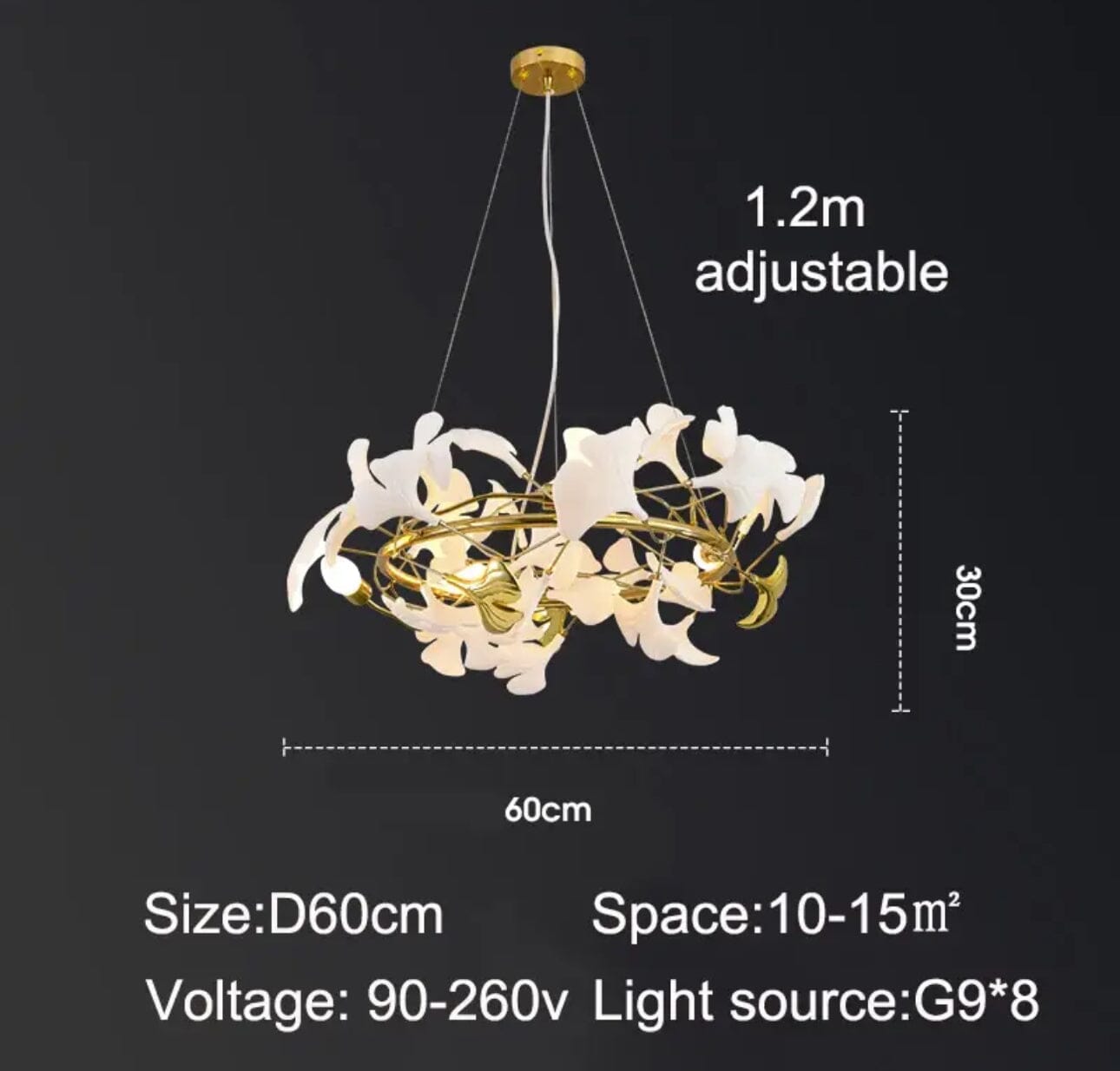Aurelia Ginkgo Leaf Chandelier With Handcrafted Ceramic Petal Accents
