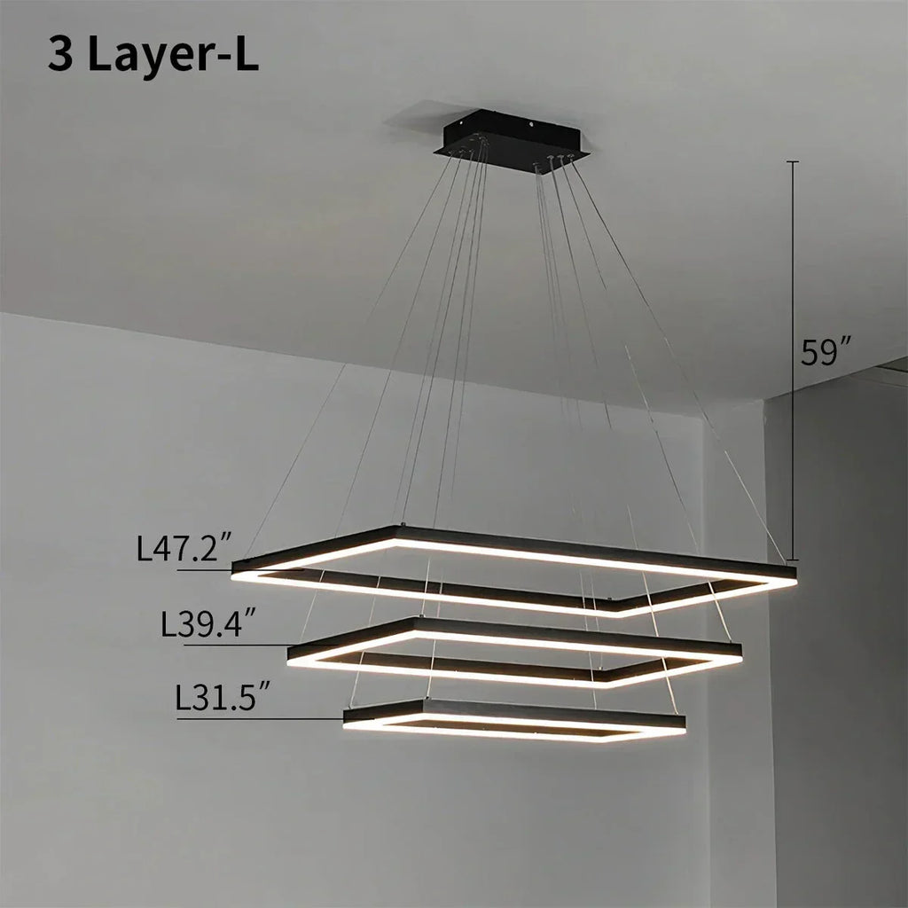 Modern Black Tiered Rectangular Chandelier For Contemporary Interiors