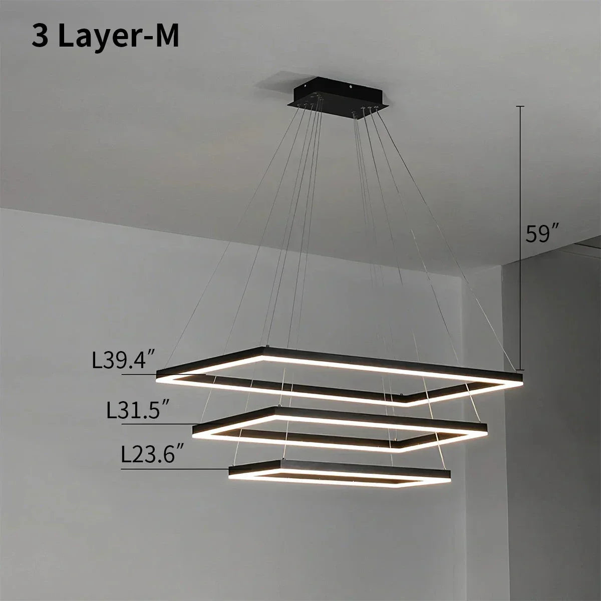 Modern Black Tiered Rectangular Chandelier For Contemporary Interiors