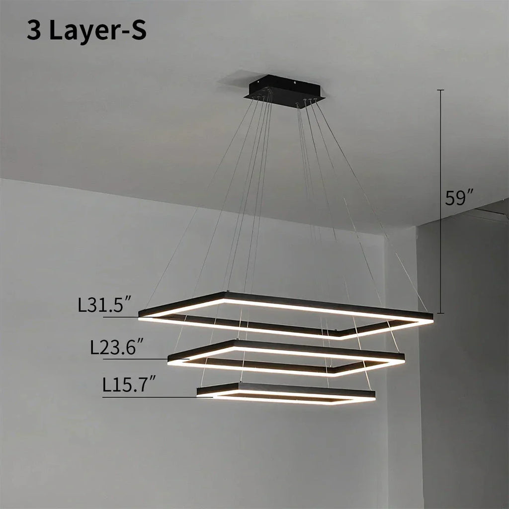 Modern Black Tiered Rectangular Chandelier For Contemporary Interiors