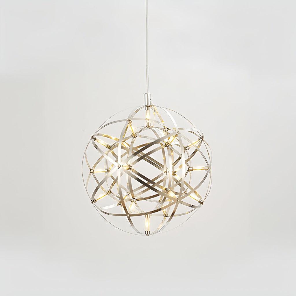 Dining Room Pendant Light With Polished Stainless Steel Sphere