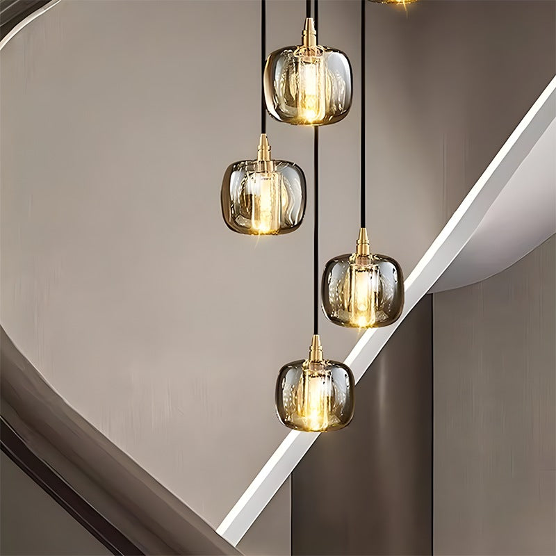 Multicolor Glass Pendant Light Fixture With Layered Lighting