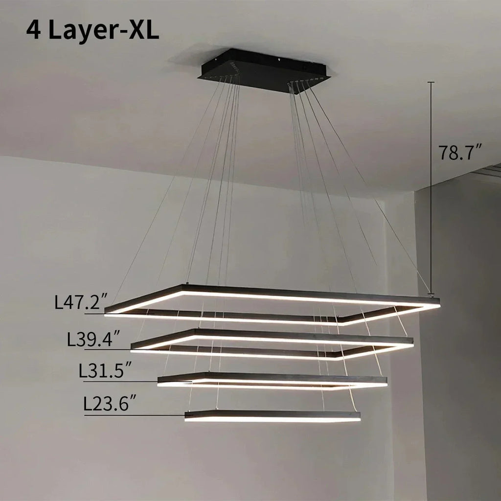Modern Black Tiered Rectangular Chandelier For Contemporary Interiors