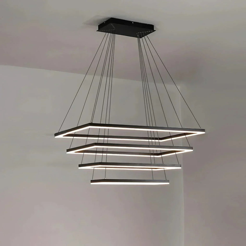 Modern Black Tiered Rectangular Chandelier For Contemporary Interiors