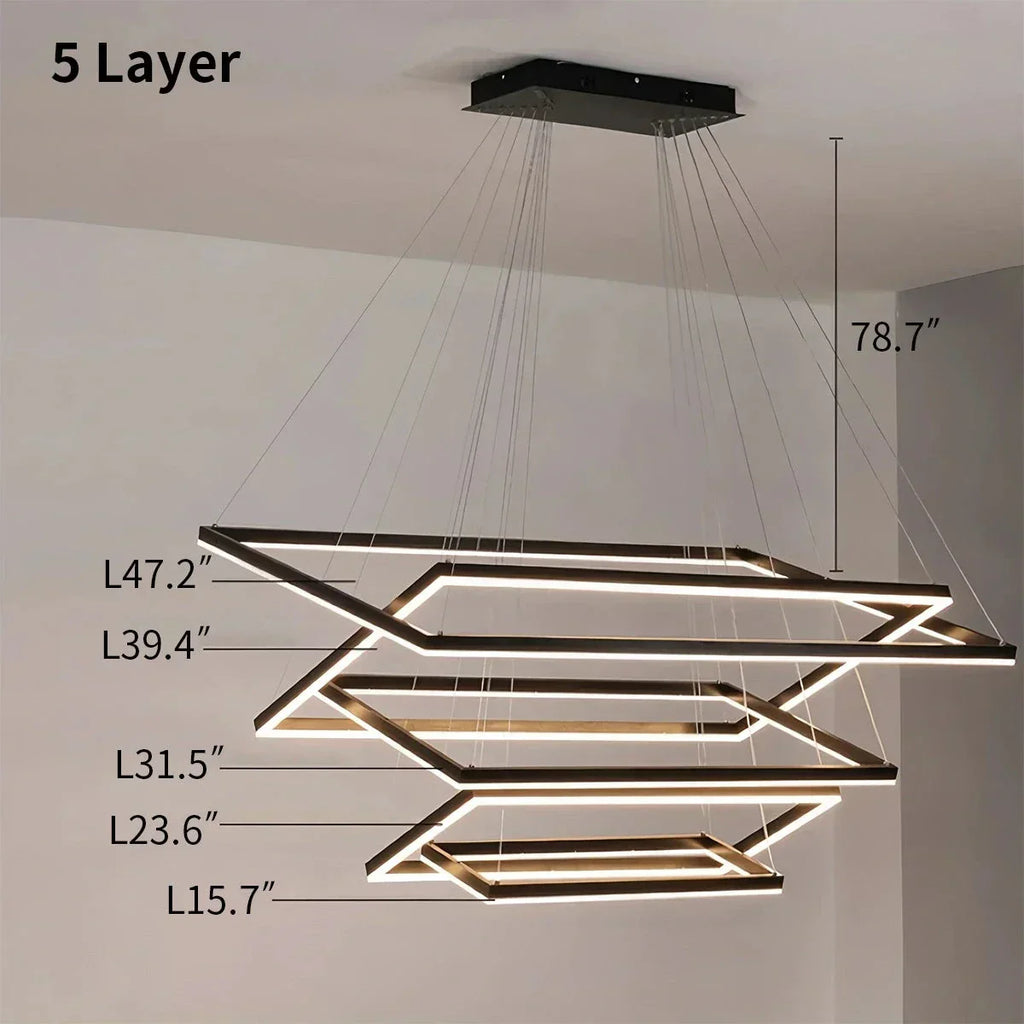 Modern Black Tiered Rectangular Chandelier For Contemporary Interiors