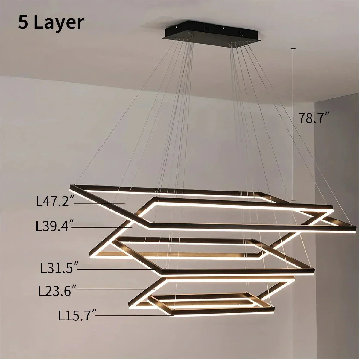 Modern Black Tiered Rectangular Chandelier For Contemporary Interiors