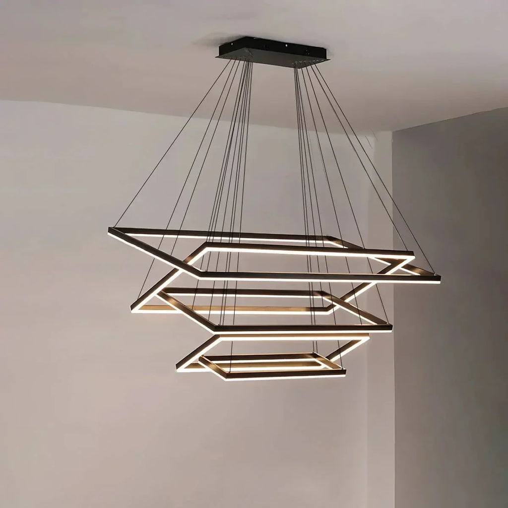 Modern Black Tiered Rectangular Chandelier For Contemporary Interiors