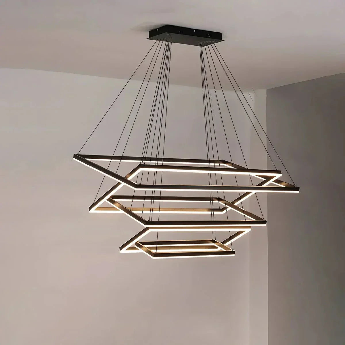 Modern Black Tiered Rectangular Chandelier For Contemporary Interiors
