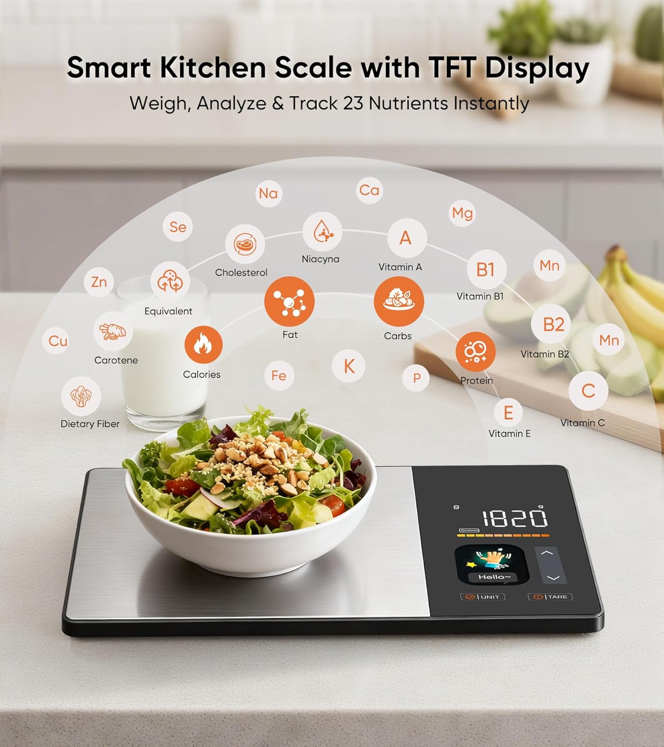 Smart Nutrition Scale: TFT Display, App Sync For Calorie And Macro Tracking