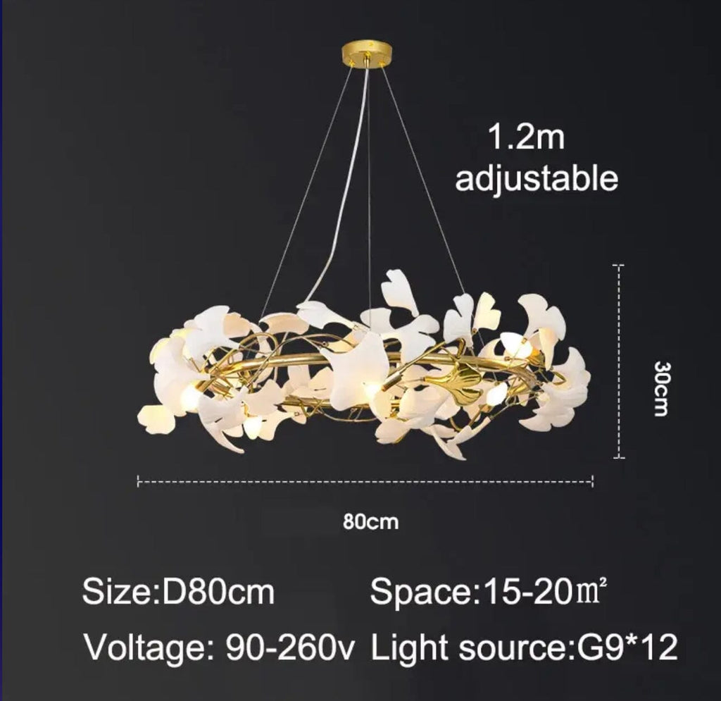 Aurelia Ginkgo Leaf Chandelier With Handcrafted Ceramic Petal Accents