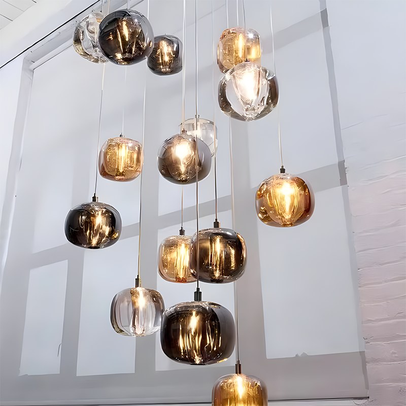 Multicolor Glass Pendant Light Fixture With Layered Lighting