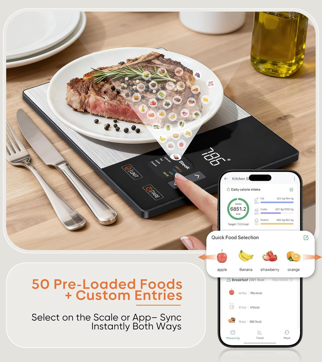 Smart Nutrition Scale: TFT Display, App Sync For Calorie And Macro Tracking