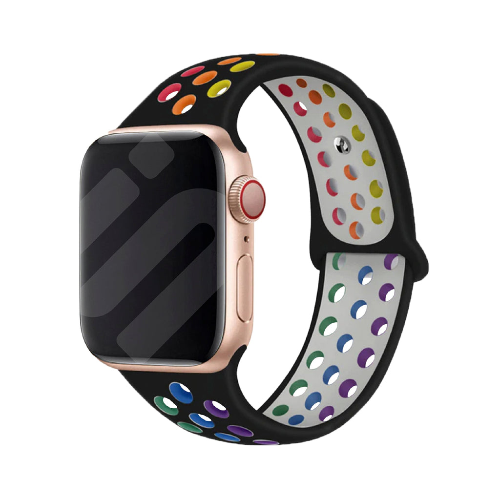 Apple Watch Sport Band In Black With Rainbow Colors