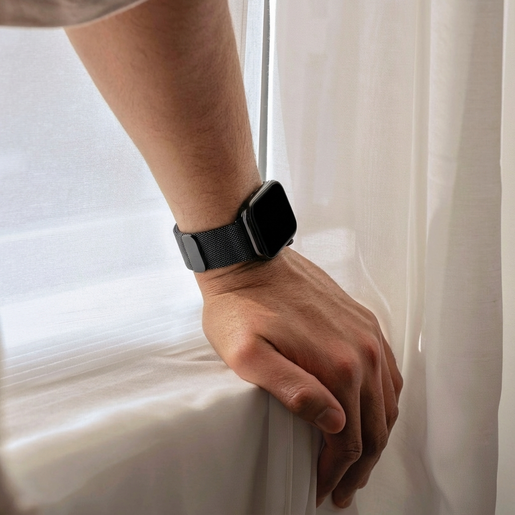 Apple Watch Mesh Milanese Strap With Buckle In Black
