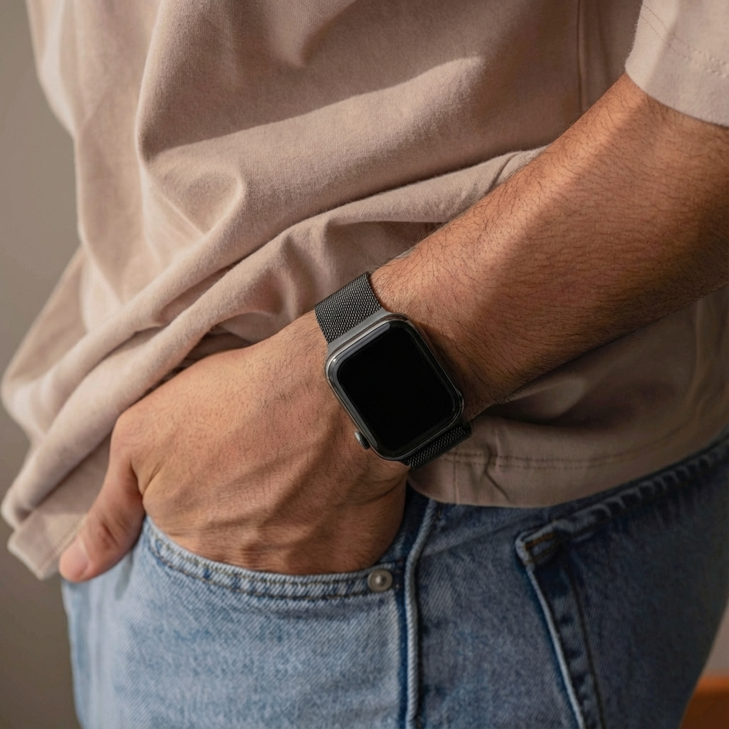 Apple Watch Mesh Milanese Strap With Buckle In Black