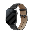 Apple Watch Black Leather Strap With Crocodile Grain Texture