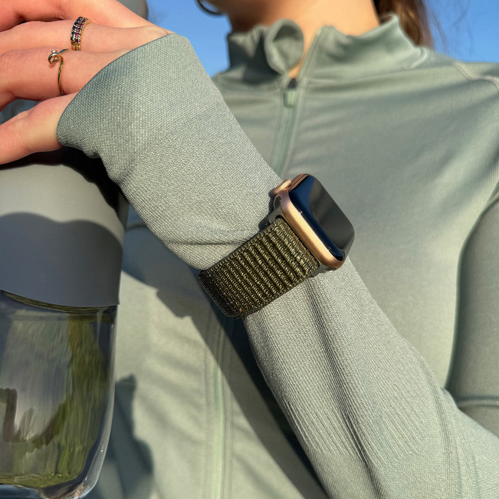Apple Watch Loop Strap Soft Nylon In Army Green Color Finish