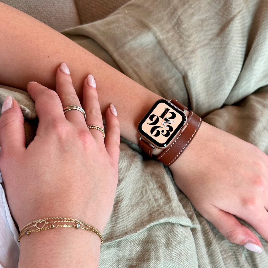 Apple Watch Leather Strap With Double Tour In Rich Brown