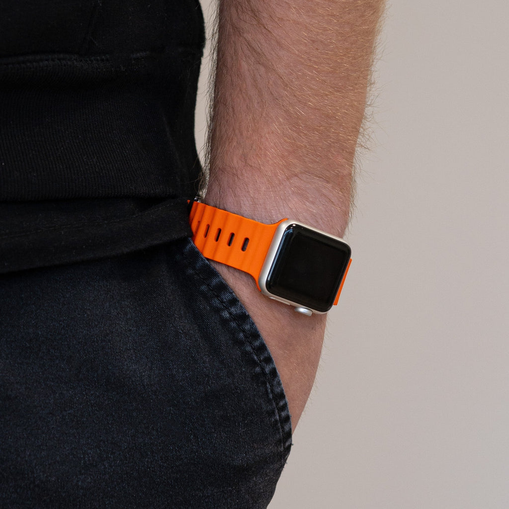 Apple Watch Ocean Band With Snap Closure In Orange And Black