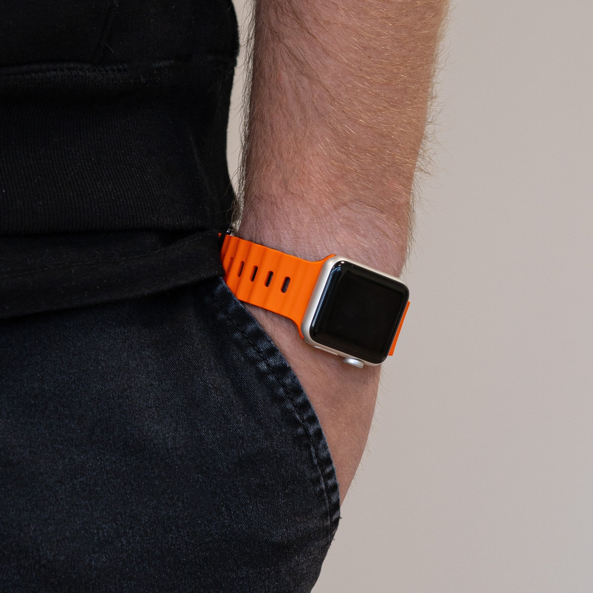 Apple Watch Ocean Band With Snap Closure In Orange And Black