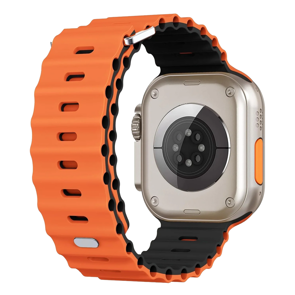 Apple Watch Ocean Band With Snap Closure In Orange And Black