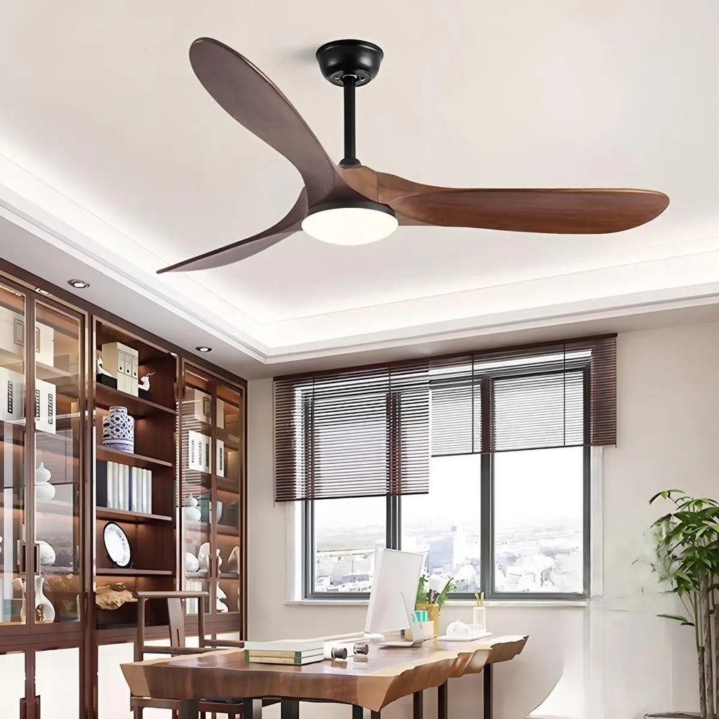 Three Solid Wood Blades Nordic Ceiling Fan With Light