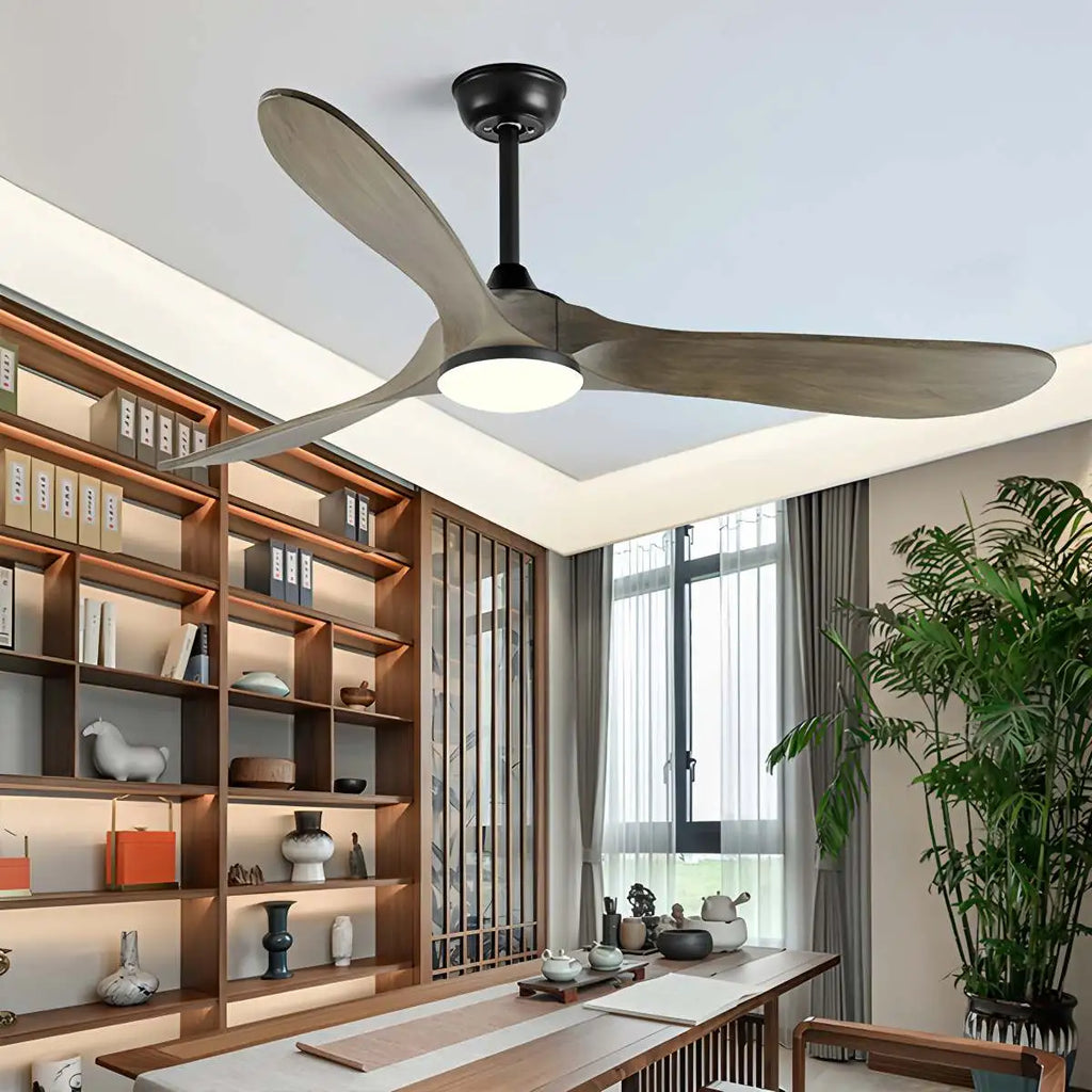 Three Solid Wood Blades Nordic Ceiling Fan With Light