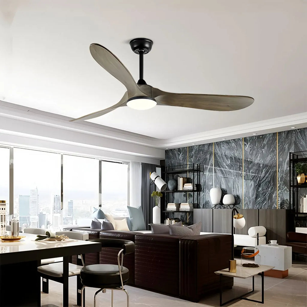 Three Solid Wood Blades Nordic Ceiling Fan With Light
