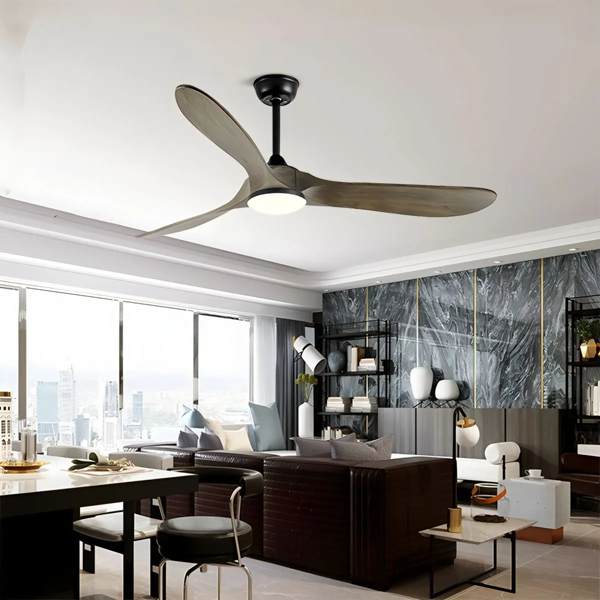 Three Solid Wood Blades Nordic Ceiling Fan With Light