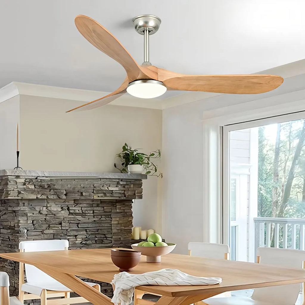 Three Solid Wood Blades Nordic Ceiling Fan With Light