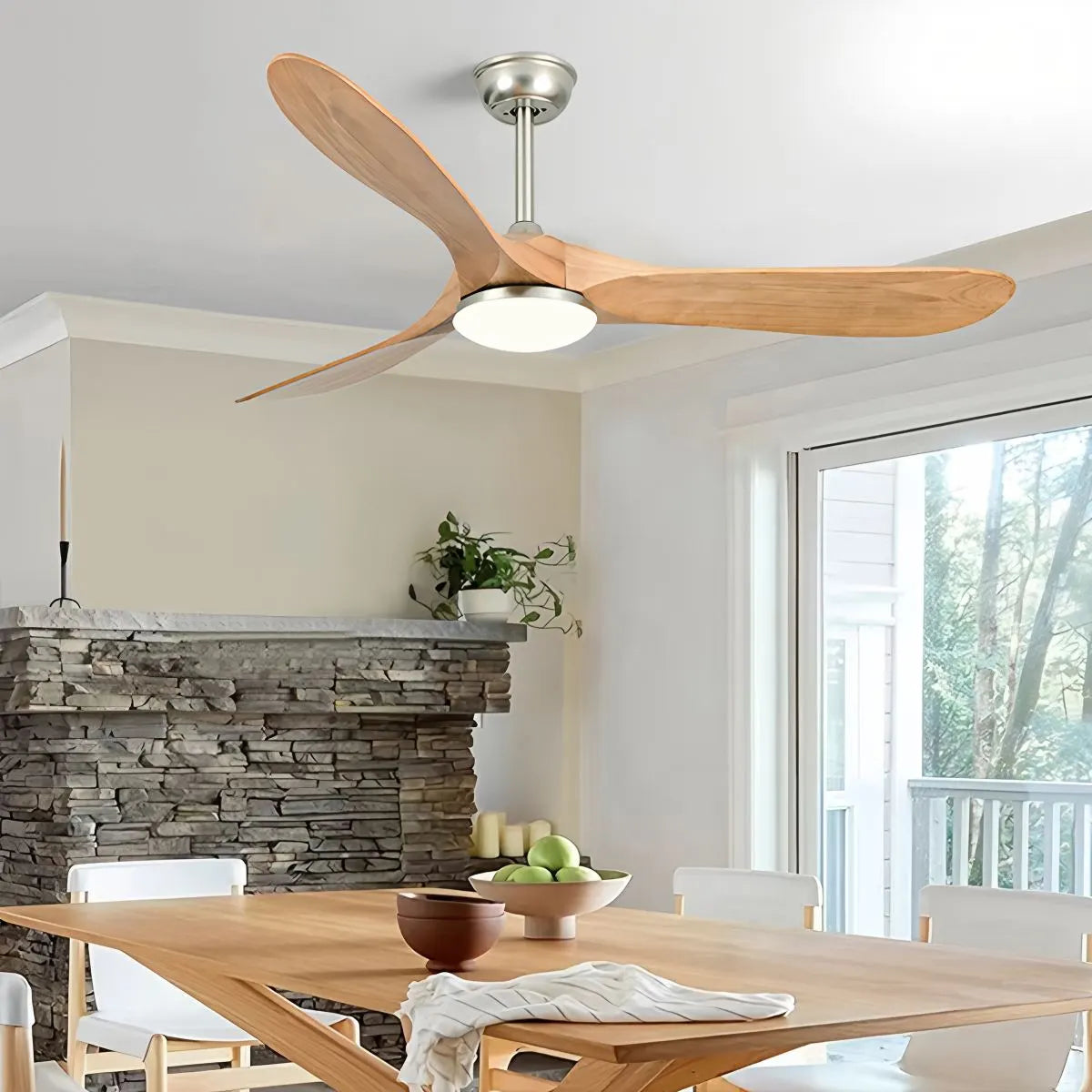 Three Solid Wood Blades Nordic Ceiling Fan With Light