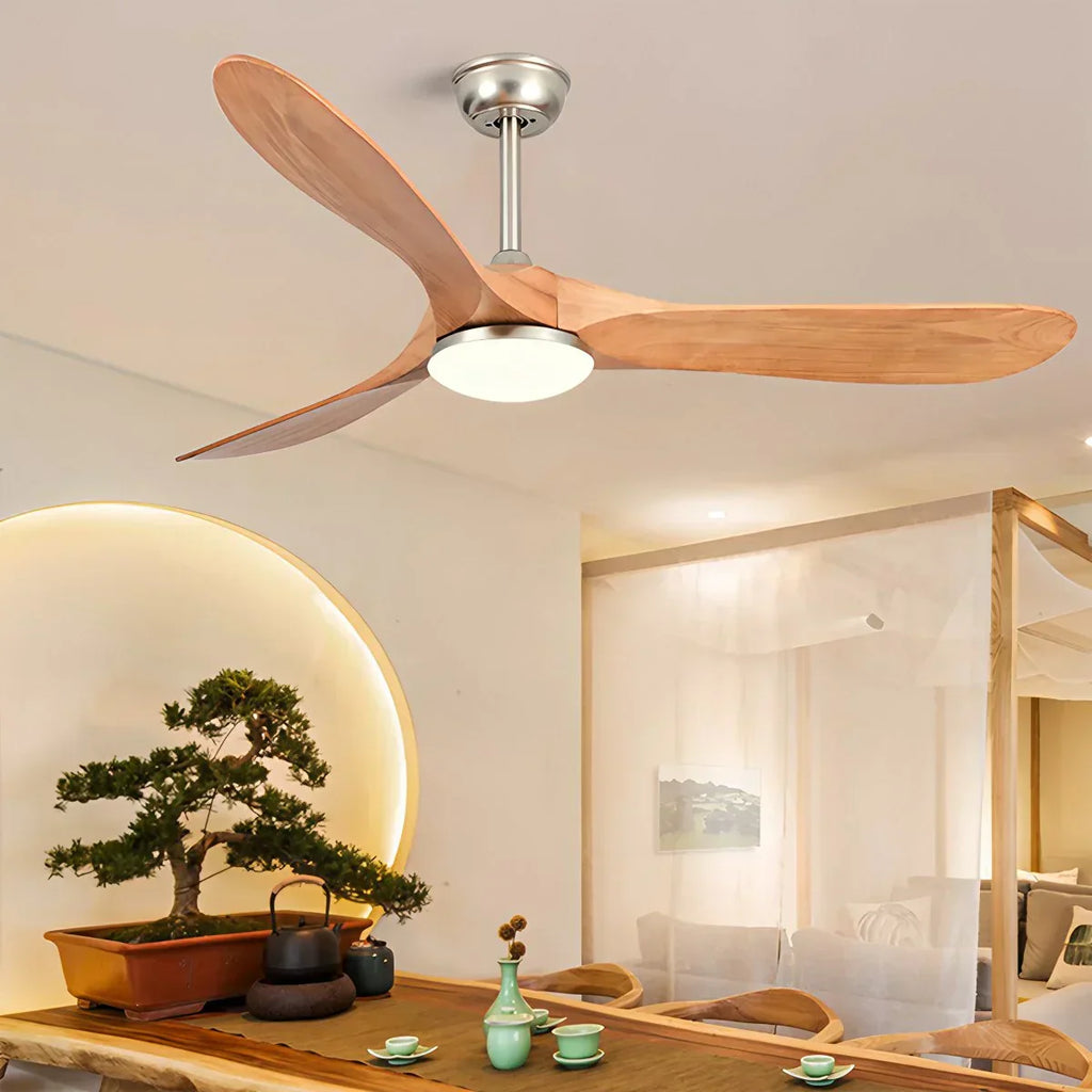 Three Solid Wood Blades Nordic Ceiling Fan With Light