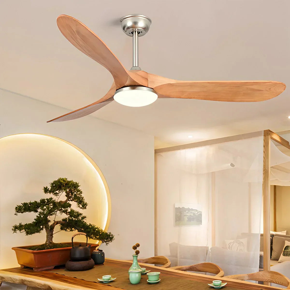 Three Solid Wood Blades Nordic Ceiling Fan With Light