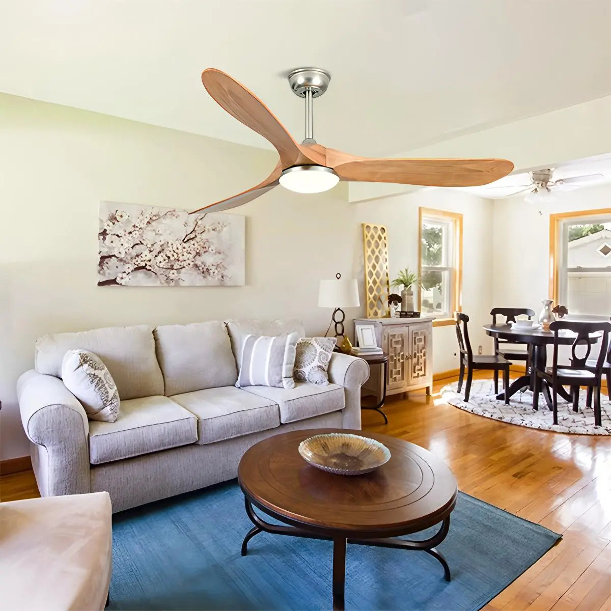 Three Solid Wood Blades Nordic Ceiling Fan With Light