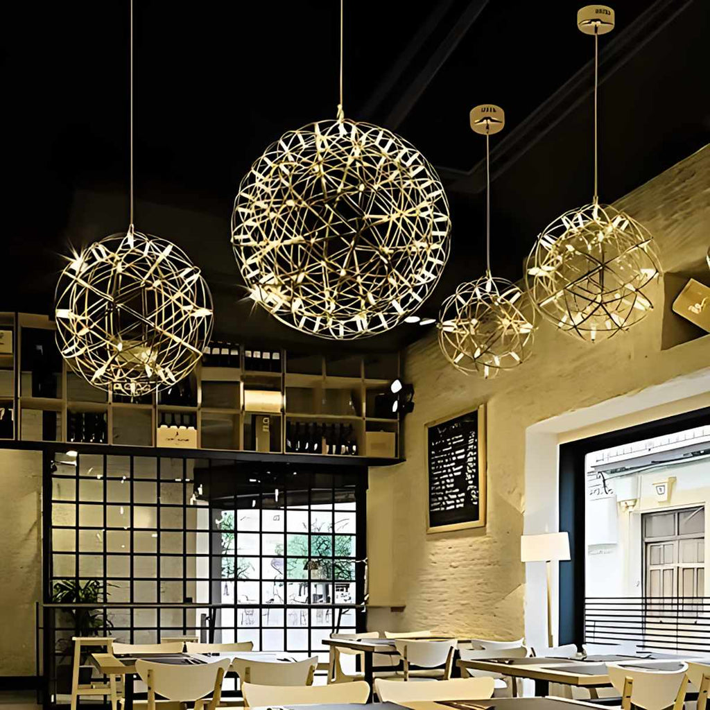 Dining Room Pendant Light With Polished Stainless Steel Sphere